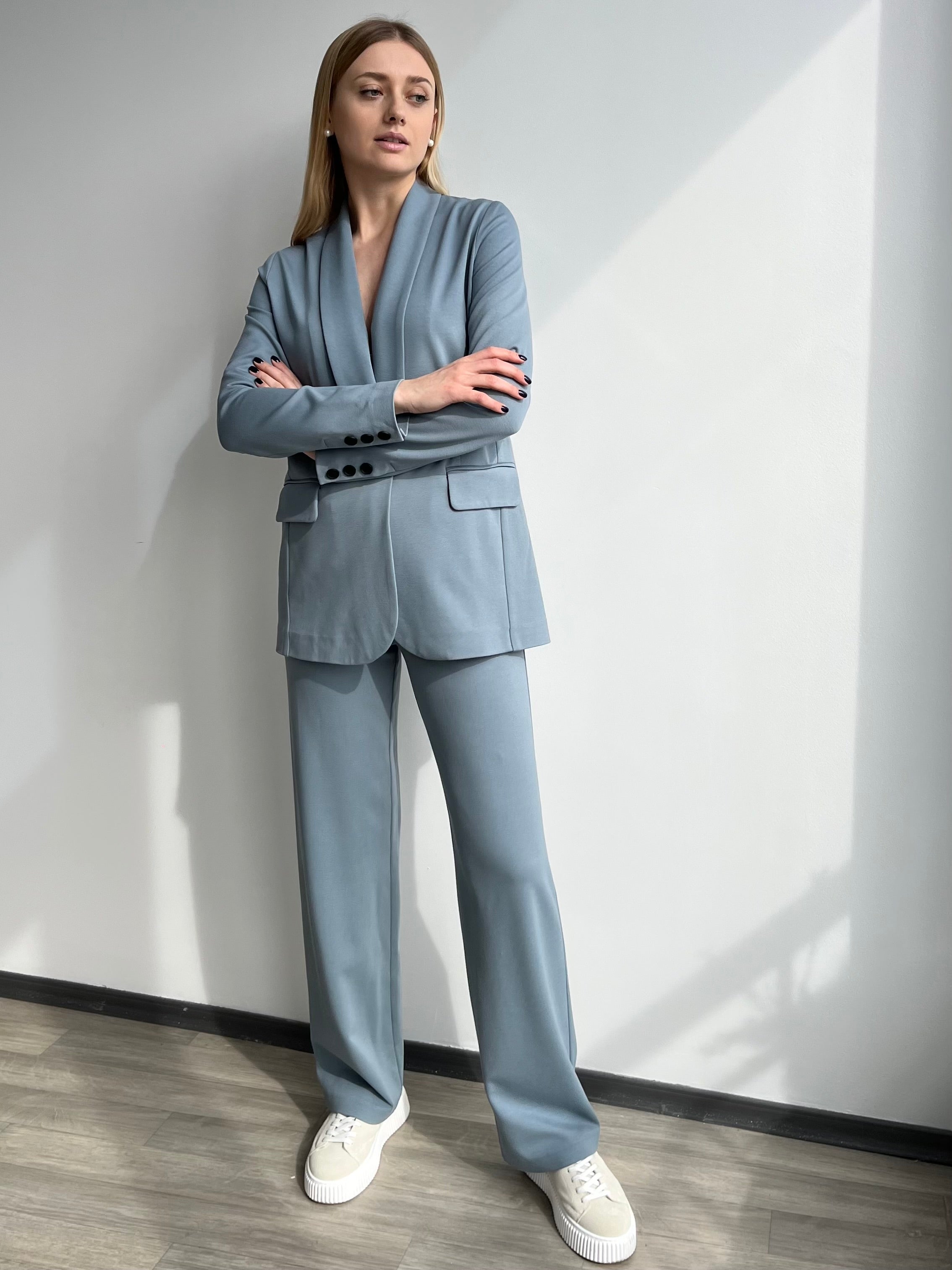 Shawl Collar Blazer and High Rise Straight Pants Suit