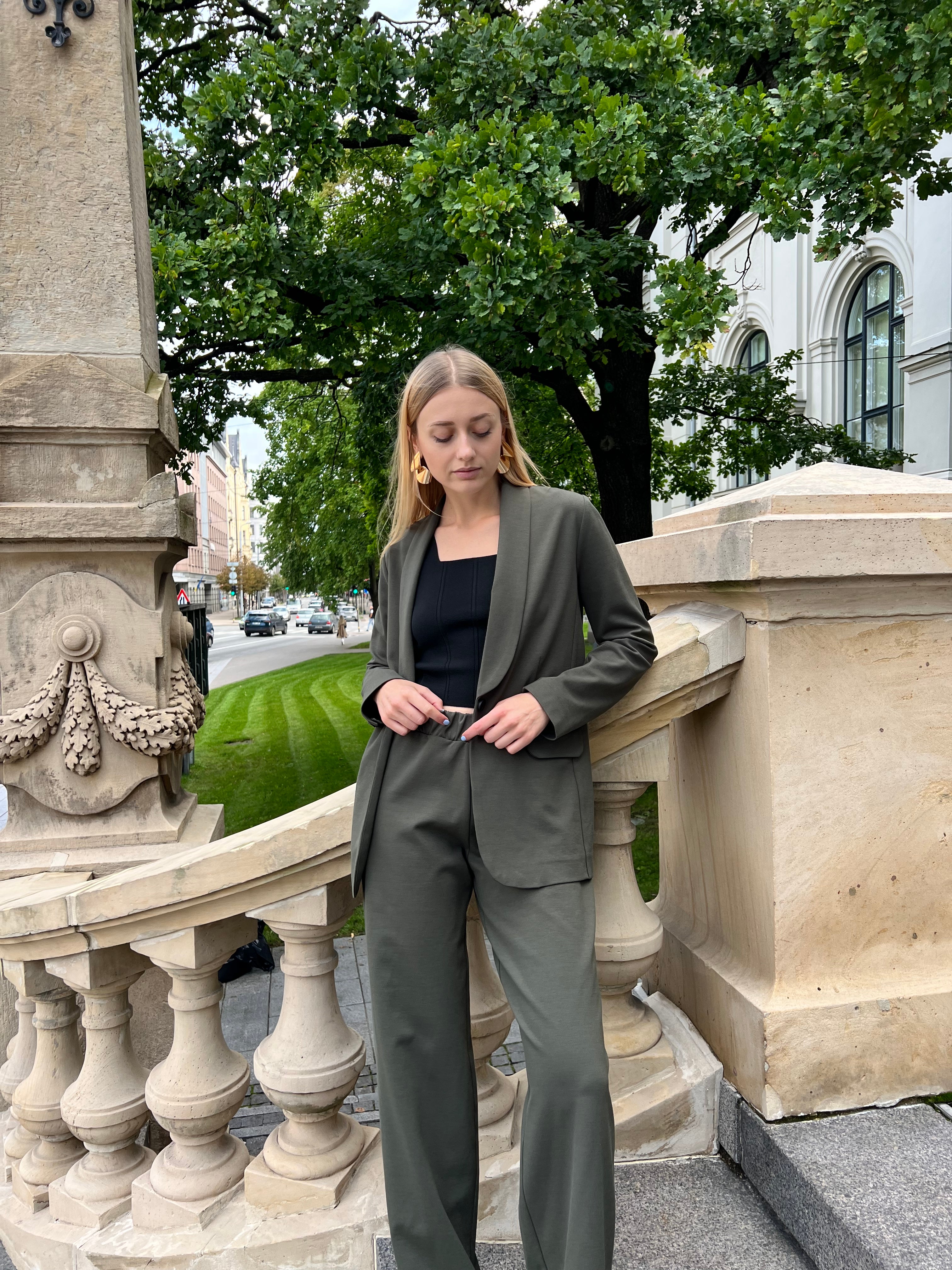 Shawl Collar Blazer and High Rise Straight Pants Suit