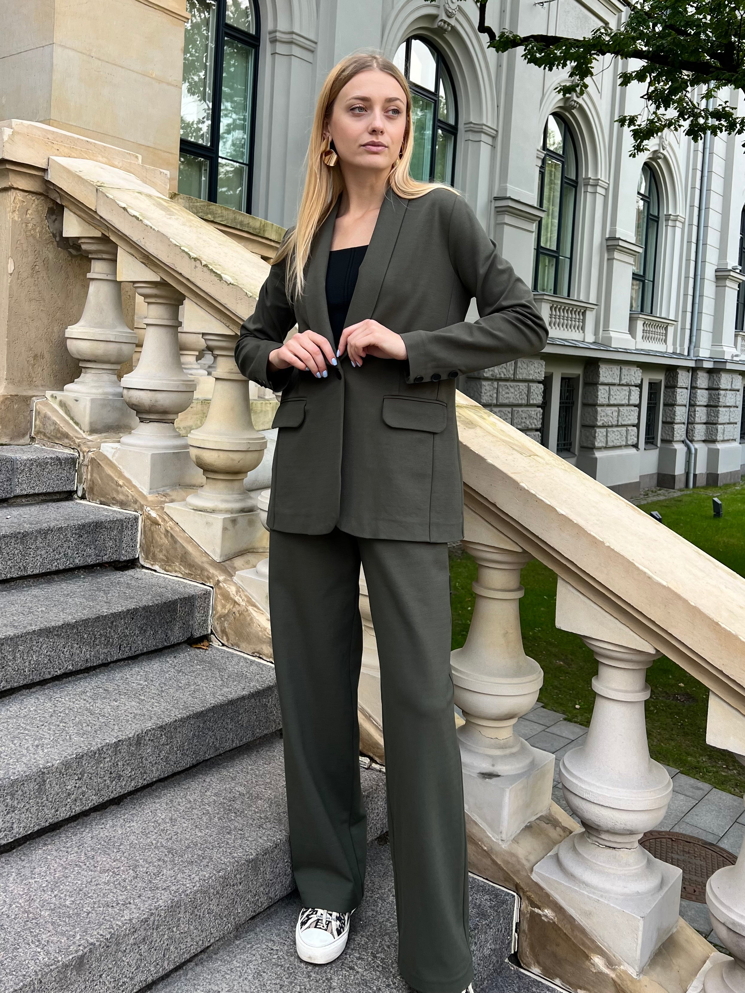 Shawl Collar Blazer and High Rise Straight Pants Suit