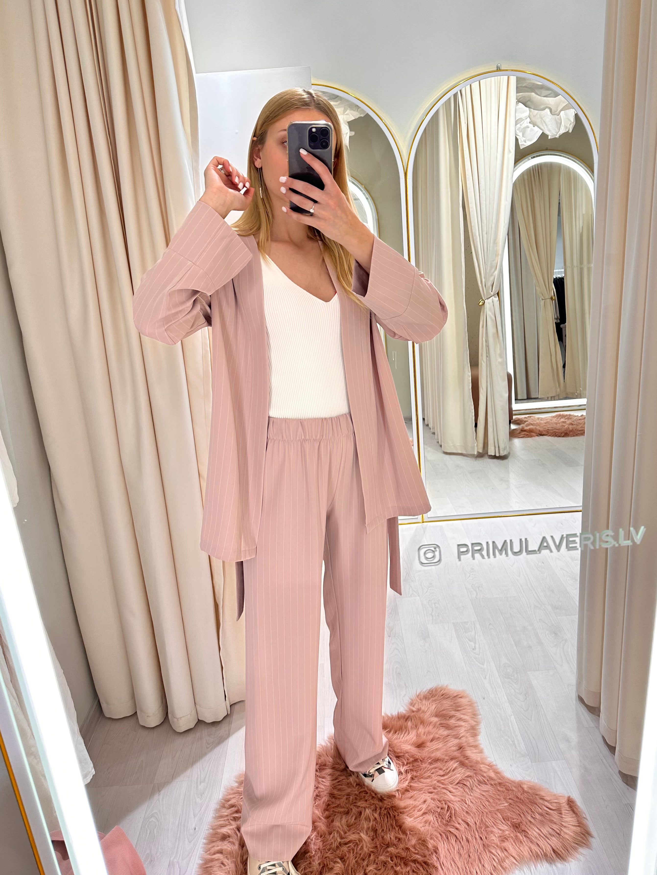 Belted Jacket and Straight Leg Pants Suit